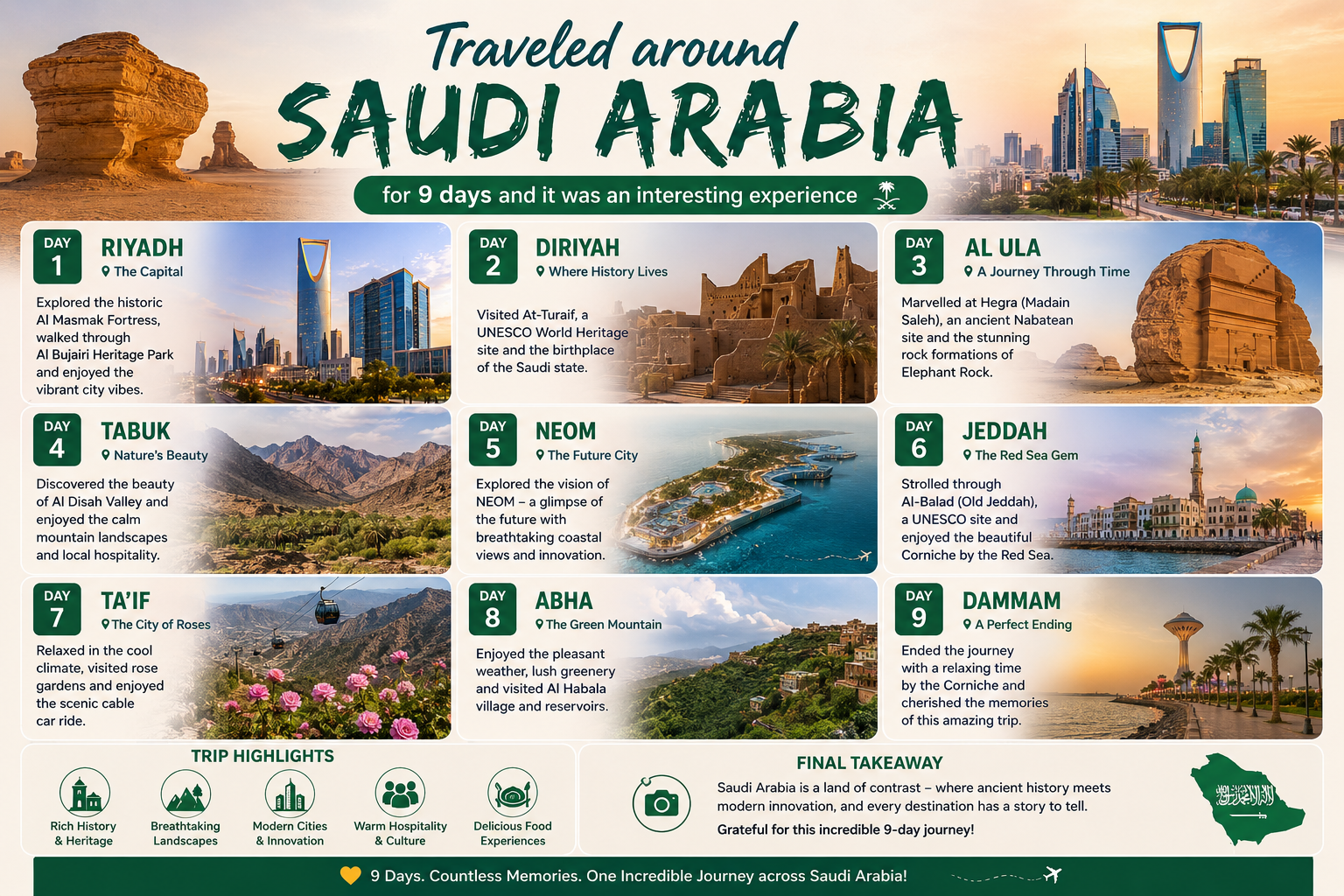 Traveled around Saudi Arabia for 9 days and it was an interesting experience